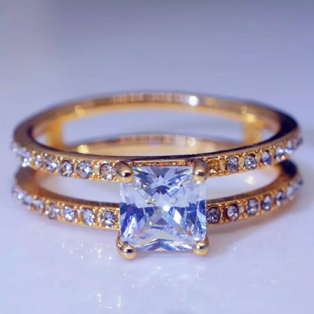 14K gold plate ring, durable simulated diamond - Picture 4 of 4